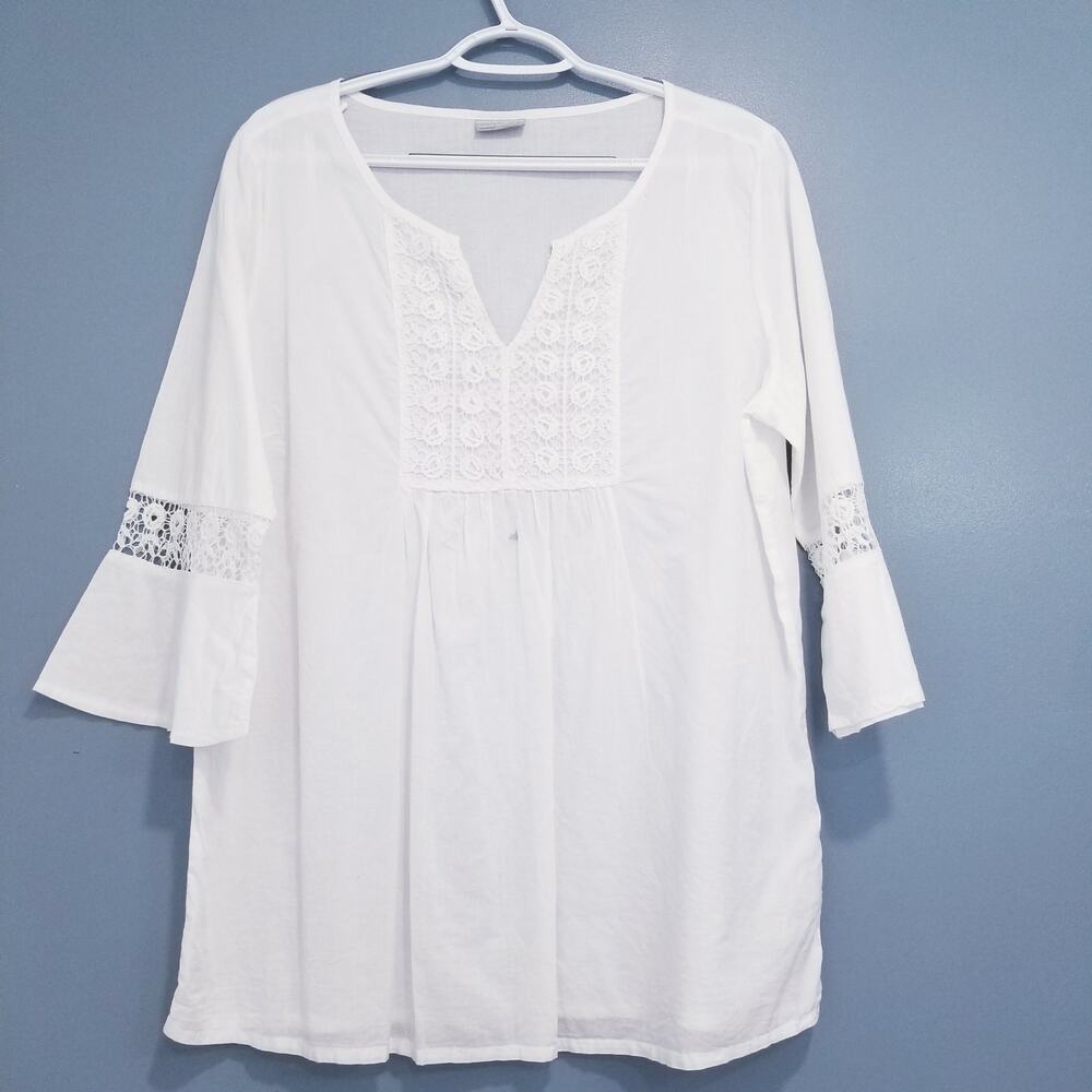 Laura Torelli Classic Bell Sleeves Crochet Embroidered Blouse